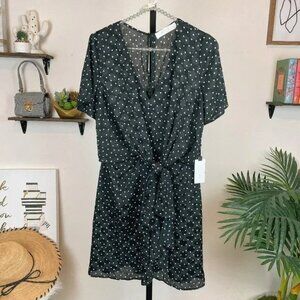 ASTR The Label Black Front Tie Polka Dot Mini Dress Black